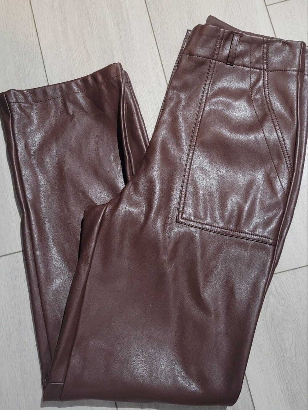 Dynamite Women's Straight Leg High Waist Vegan Leather Pants 4 Chocolate Brown